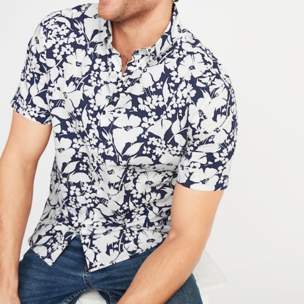 Slim-Fit Built-In Flex Printed Shirt for Men